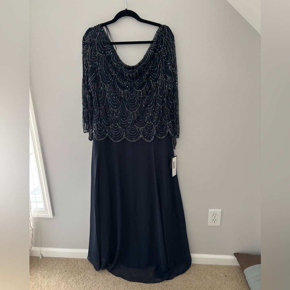 J Kara Navy Beaded Maxi Dress